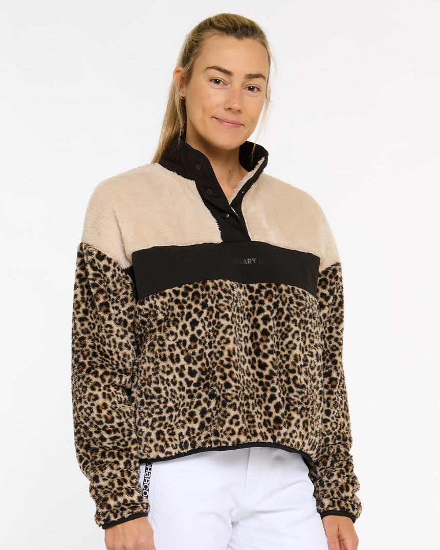 Womens Sherpa Half Zip Fleece | Leopard | Sherpa | WOMENS TOPS | DHaRCO | Image 1 of 8