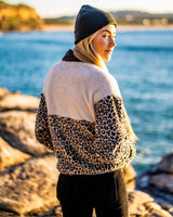 Womens Sherpa Half Zip Fleece | Leopard